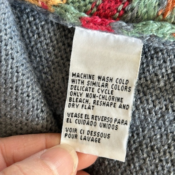 OAKBROOK Vintage 90s Aztec Geometric Ramie Knit Long Cardigan Womens L Cosby - Picture 10 of 12